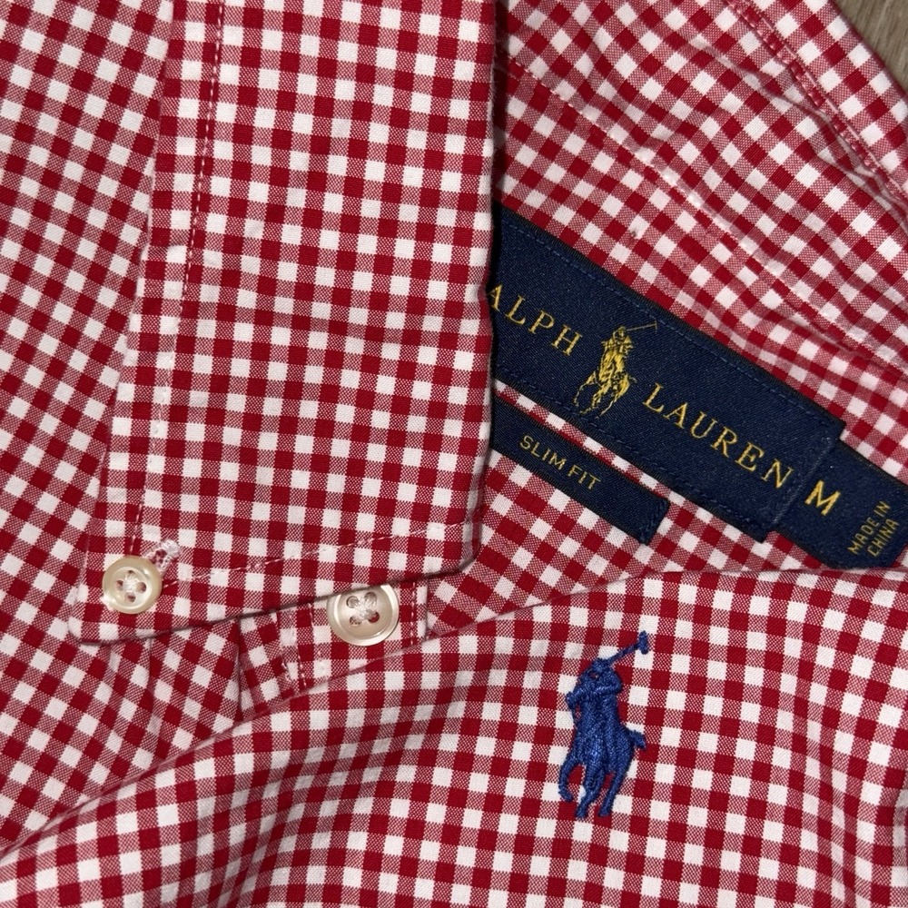 Polo Ralph Lauren Long Sleeve Button Down Oxford Men's M Slim Red White Check